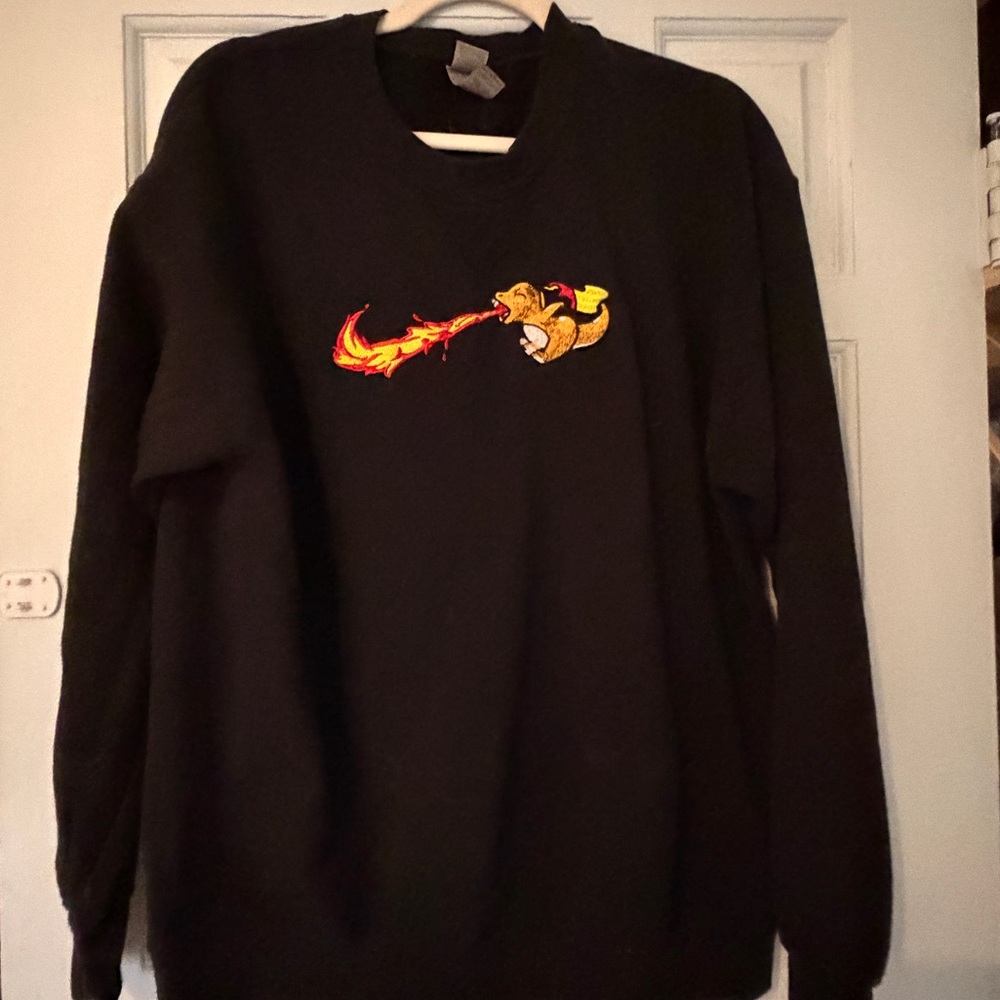 Black Crewneck Sweater with Charmander Nike Graphic